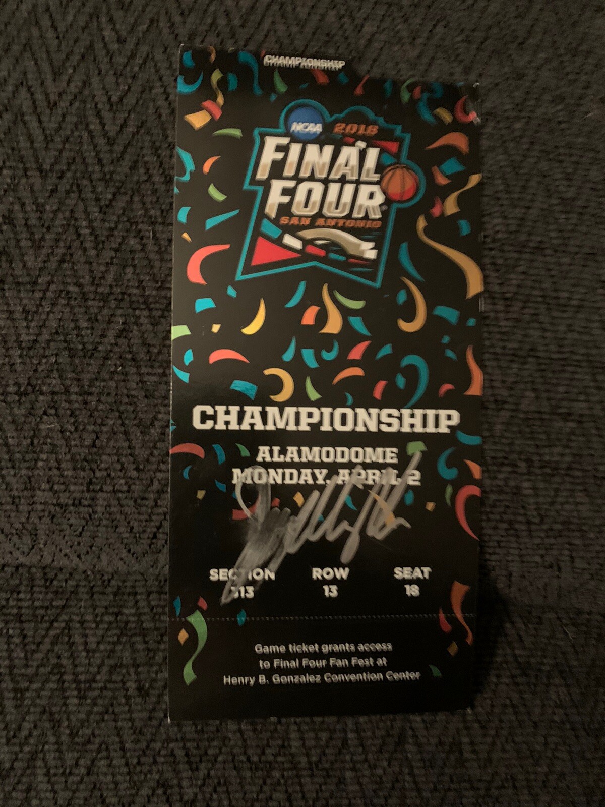 Jay Wright Signed 2018 Championship Game Ticket NCAA Final Four Villanova *Smear
