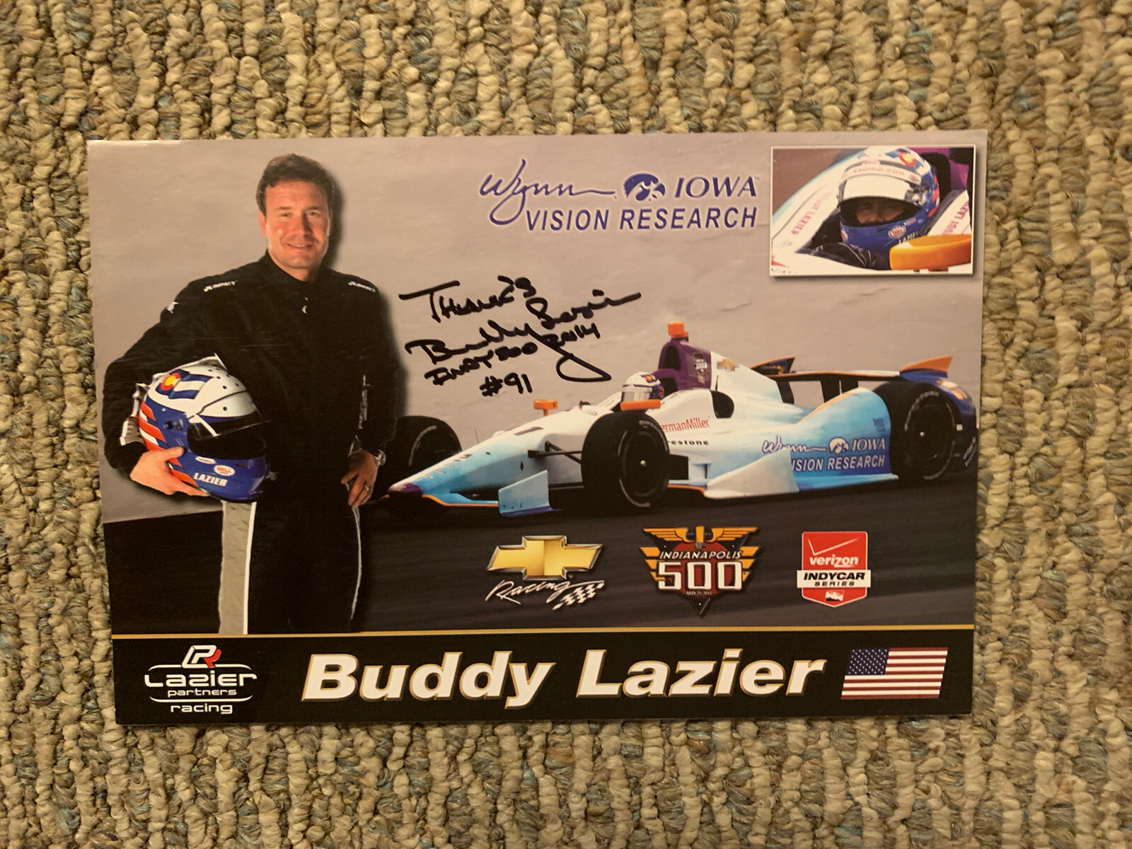 Buddy Lazier signed Indy 500 promo Card Indianapolis autographed 2014 Very Rare
