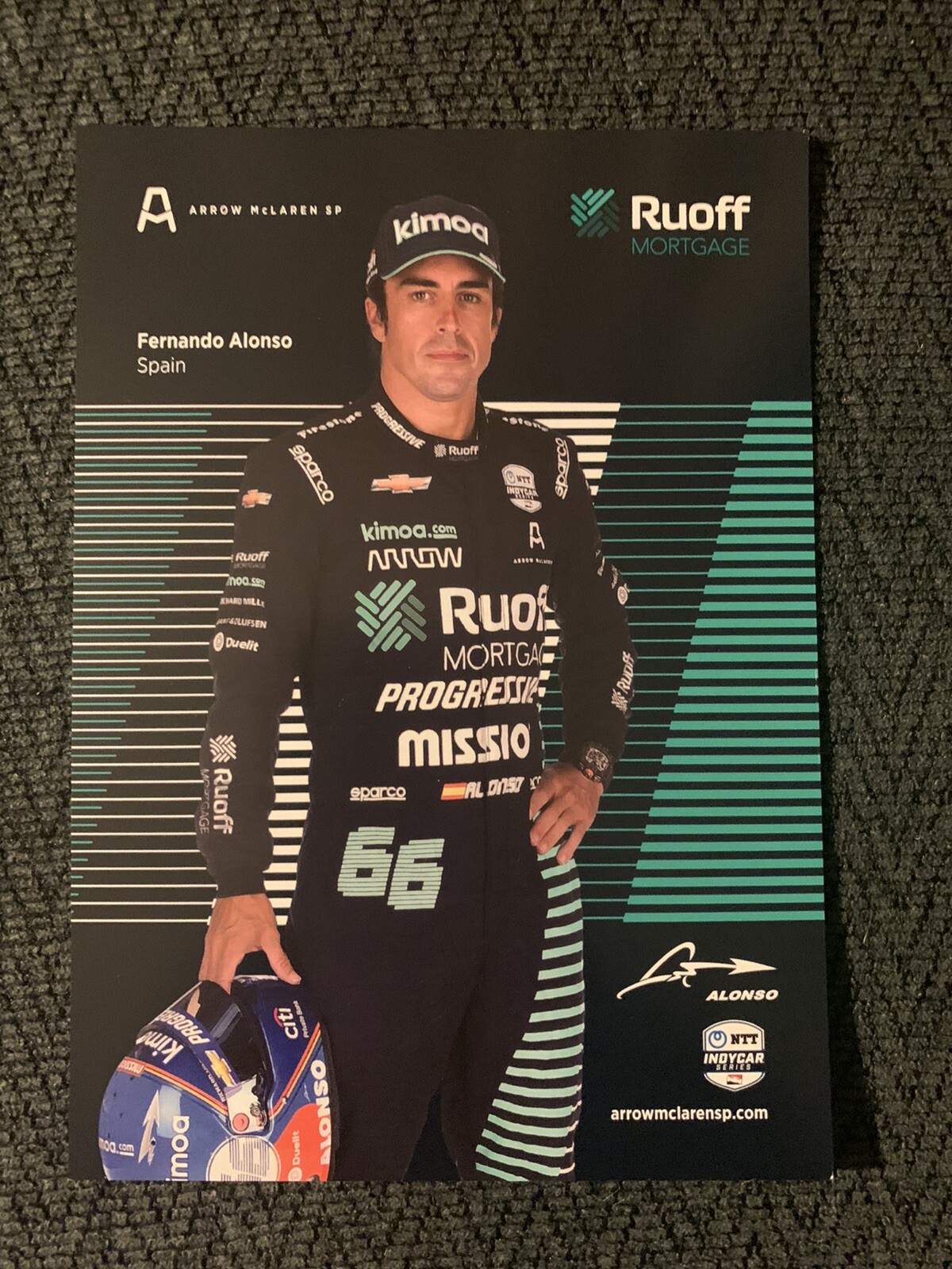 Fernando Alonso Indianapolis 500 Not Signed Indy Car Promo Card 2020 Arrow Rare!
