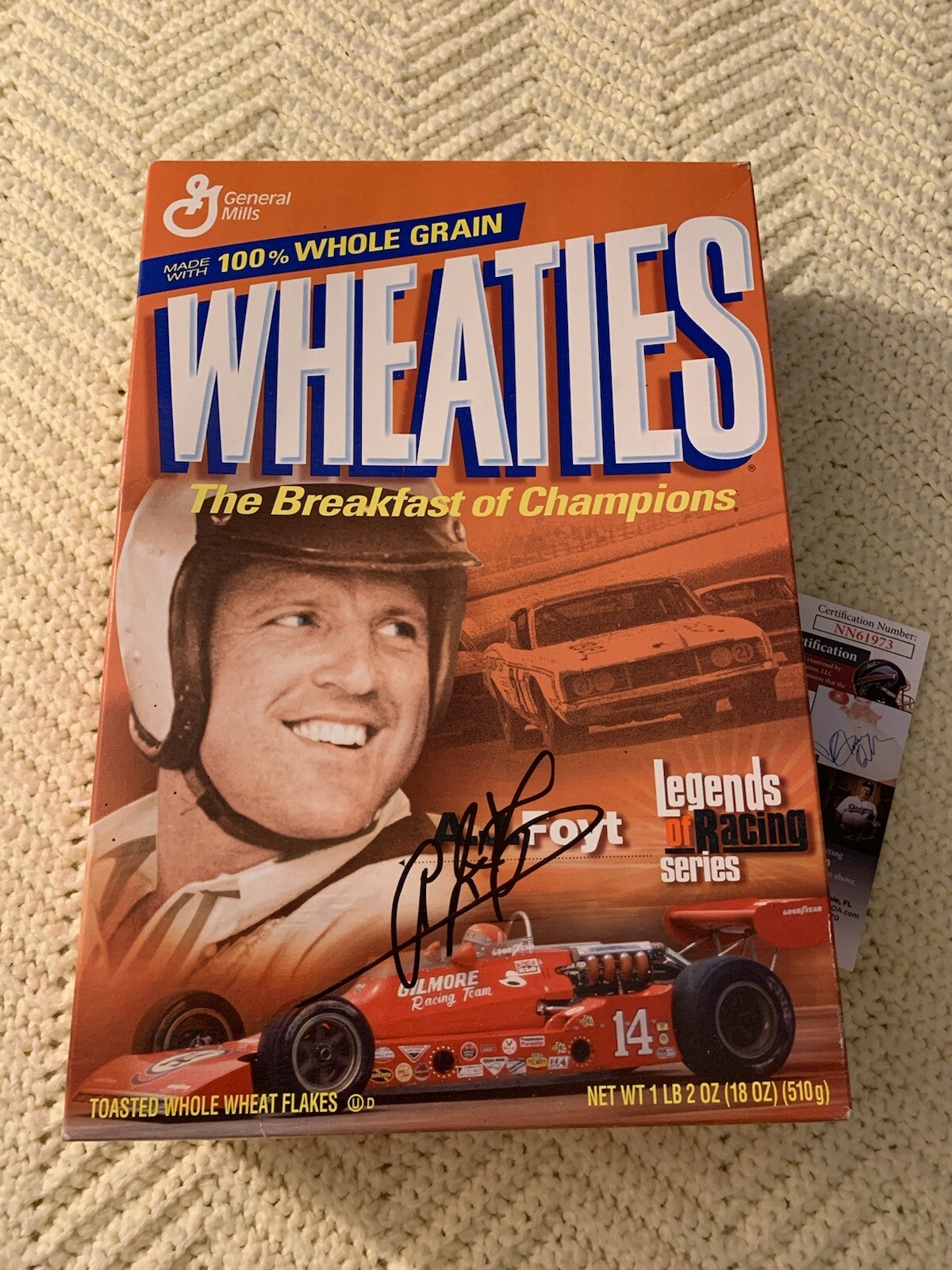 AJ Foyt Signed Wheaties Box Autographed Indianapolis 500 JSA Authenticated COA
