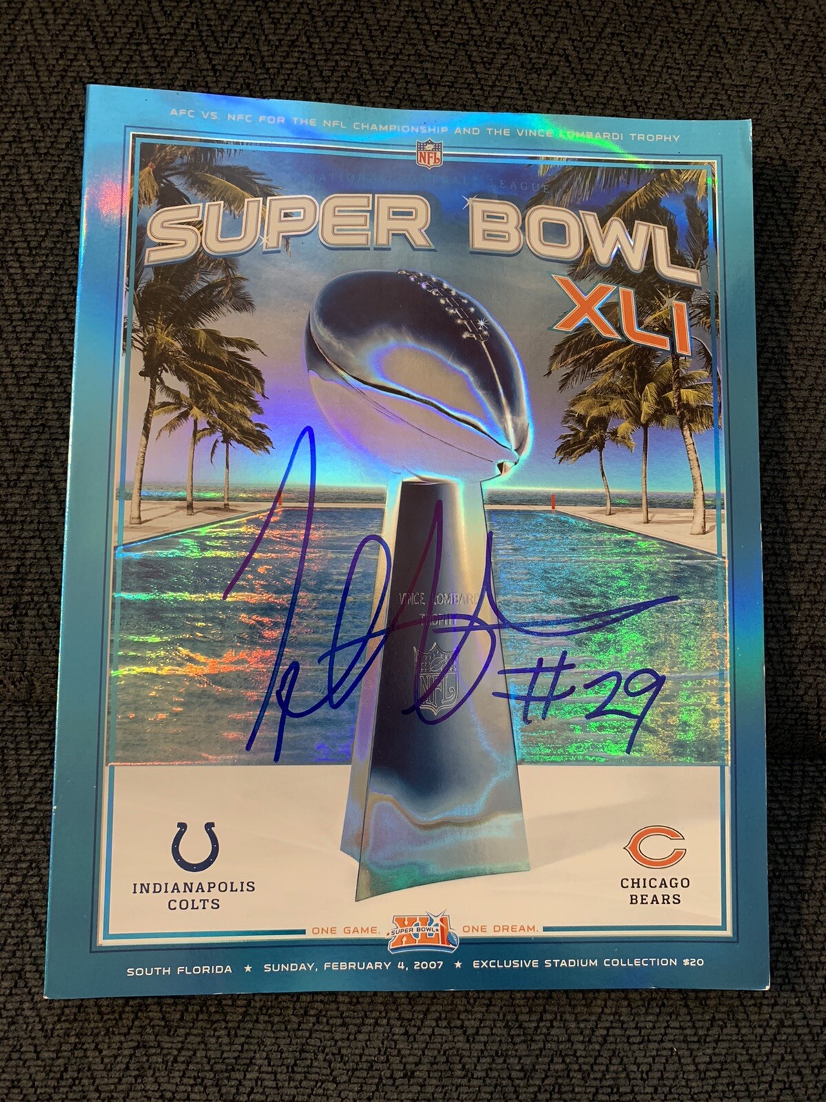 Joseph Joe Addai signed Super Bowl XLI Program Indianapolis Colts Champs
