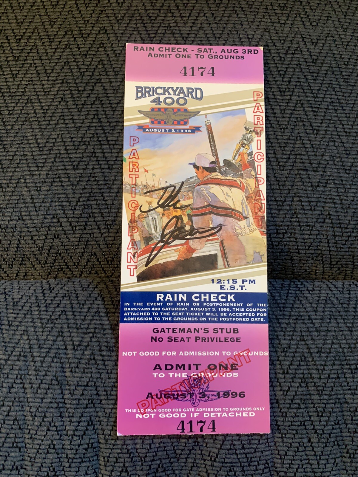 1996 Brickyard 400 Winner Dale Jarrett Signed Ticket Stub NASCAR Indianapolis

