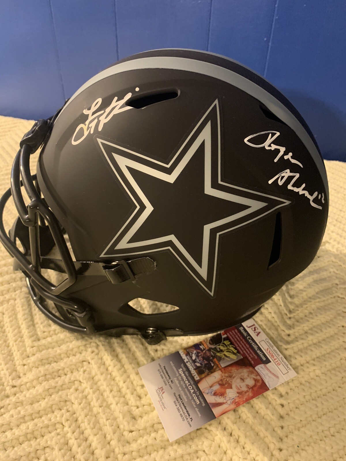 Roger Staubach & Troy Aikman Signed Full Size Helmet F/S JSA Authentication COA
