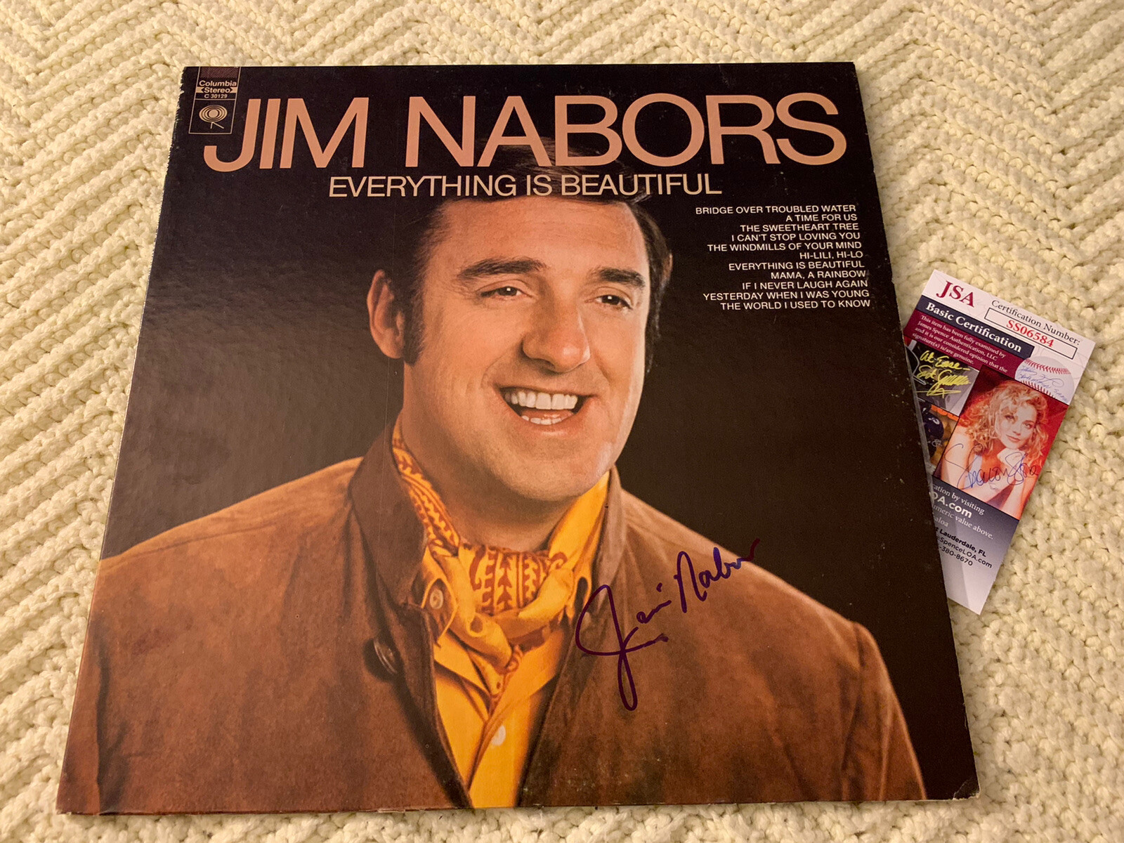 Jim Nabors SIGNED ALBUM COVER JSA Authenticated COA Everything Is Beautiful
