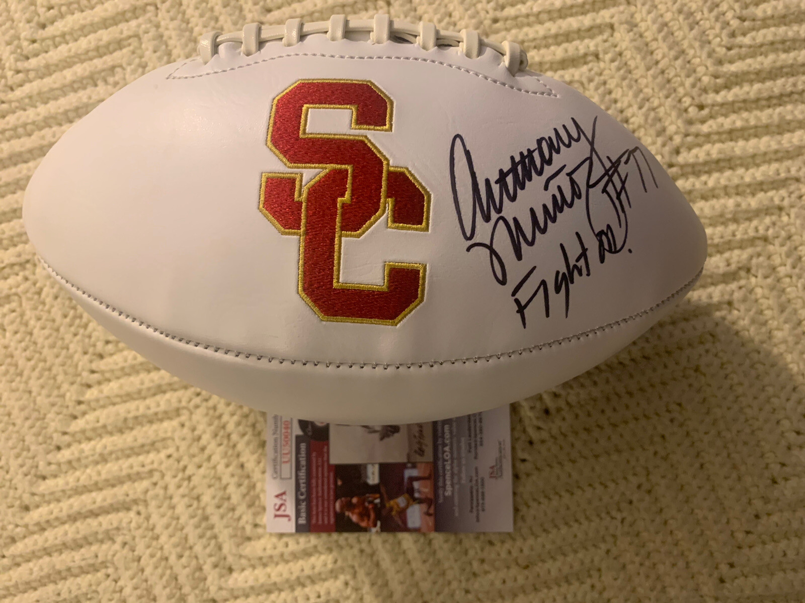 Anthony Munoz Signed White Panel Logo Nfl Football JSA Authentication COA USC
