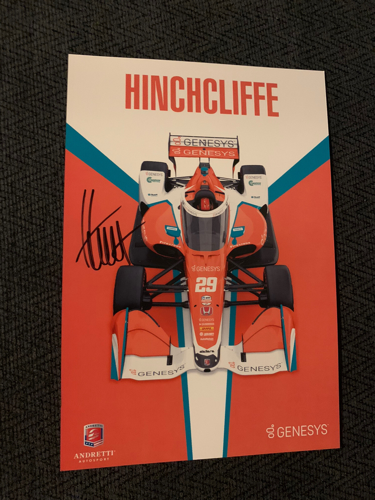 James Hinchcliffe Indianapolis Indy 500 Signed Car Promo Card Autographed 2021
