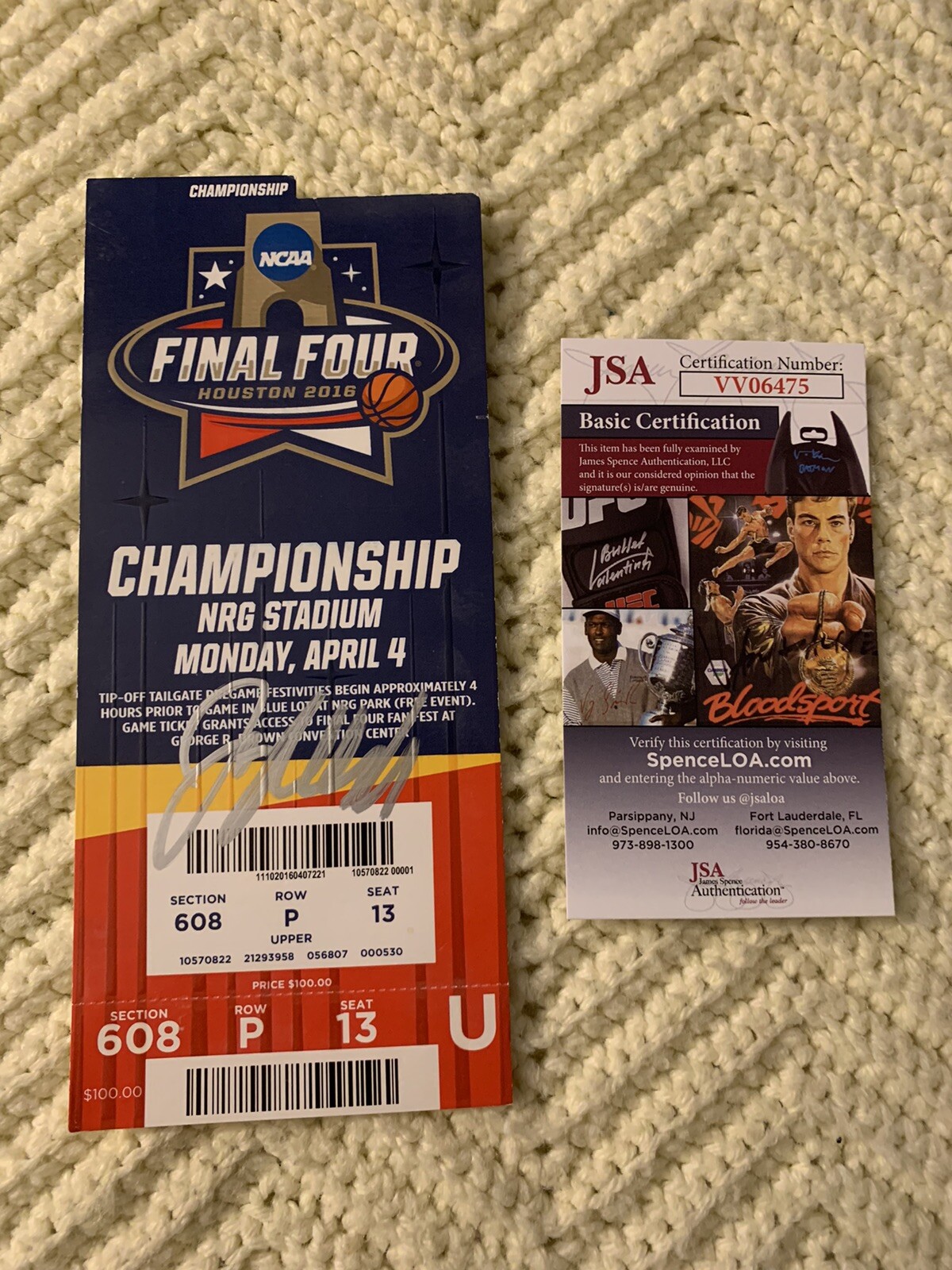 Jay Wright Signed 2016 Final Four Championship Gm Ticket JSA Authentication COA
