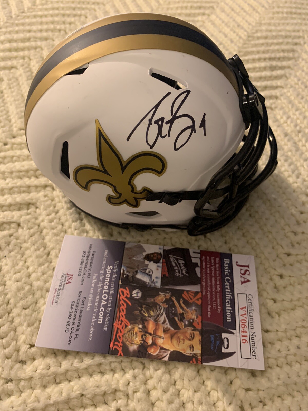 Drew Brees Signed Mini Helmet Saints Lunar Eclipse JSA Authentication COA
