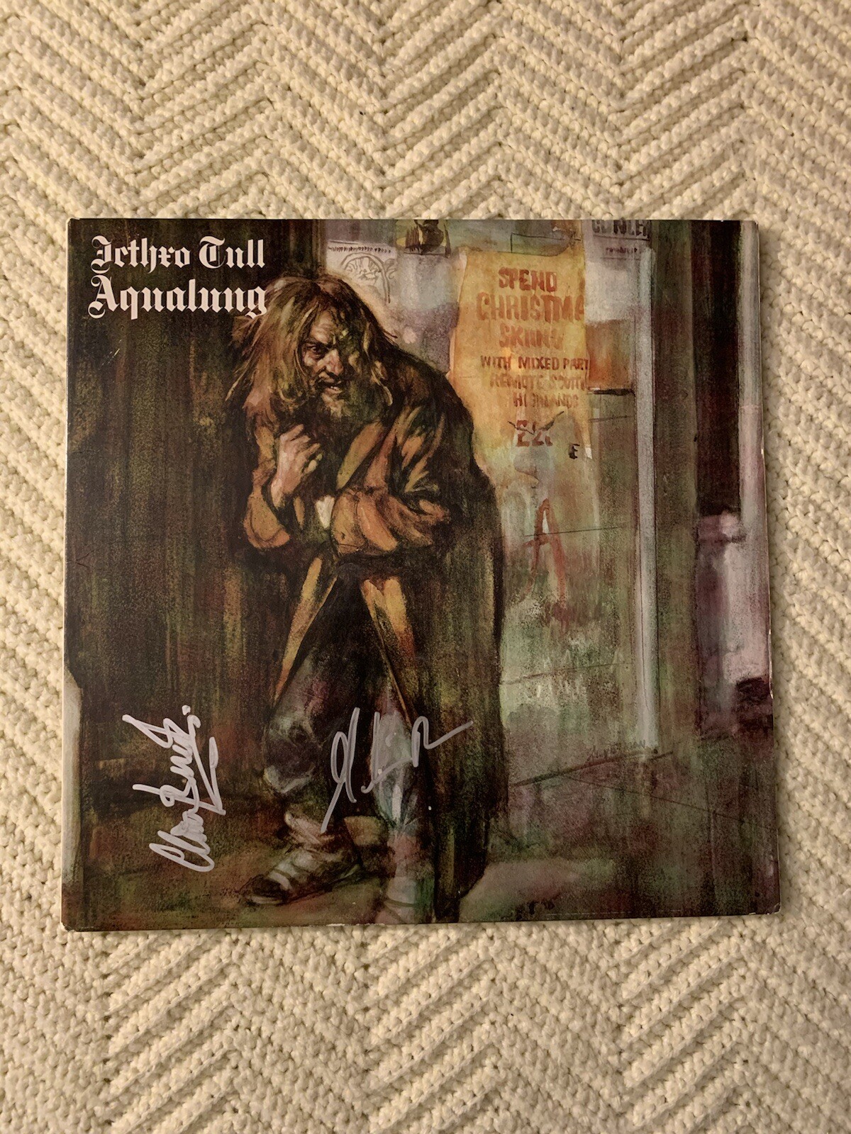 Martin Barre & Clive Bunker SIGNED Jethro Tull Vinyl Record ALBUM COVER Aqualung
