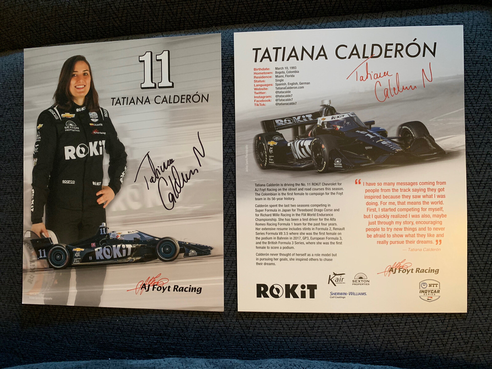 Tatiana Calderon Indianapolis Indy 500 Signed Car Promo Card Autographed 2022
