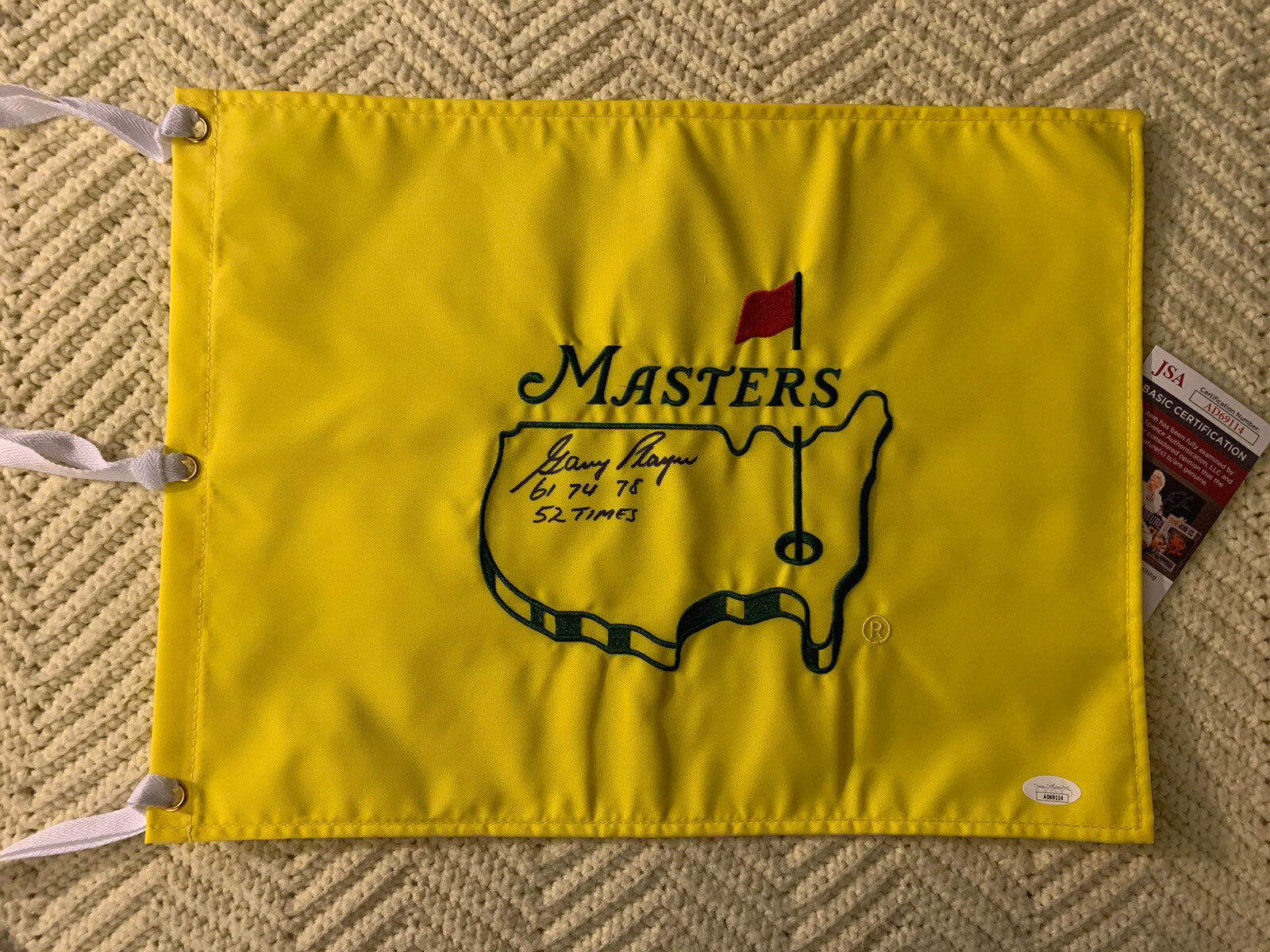 Gary Player SIGNED Undated Masters Golf Flag Augusta JSA Authenticated COA
