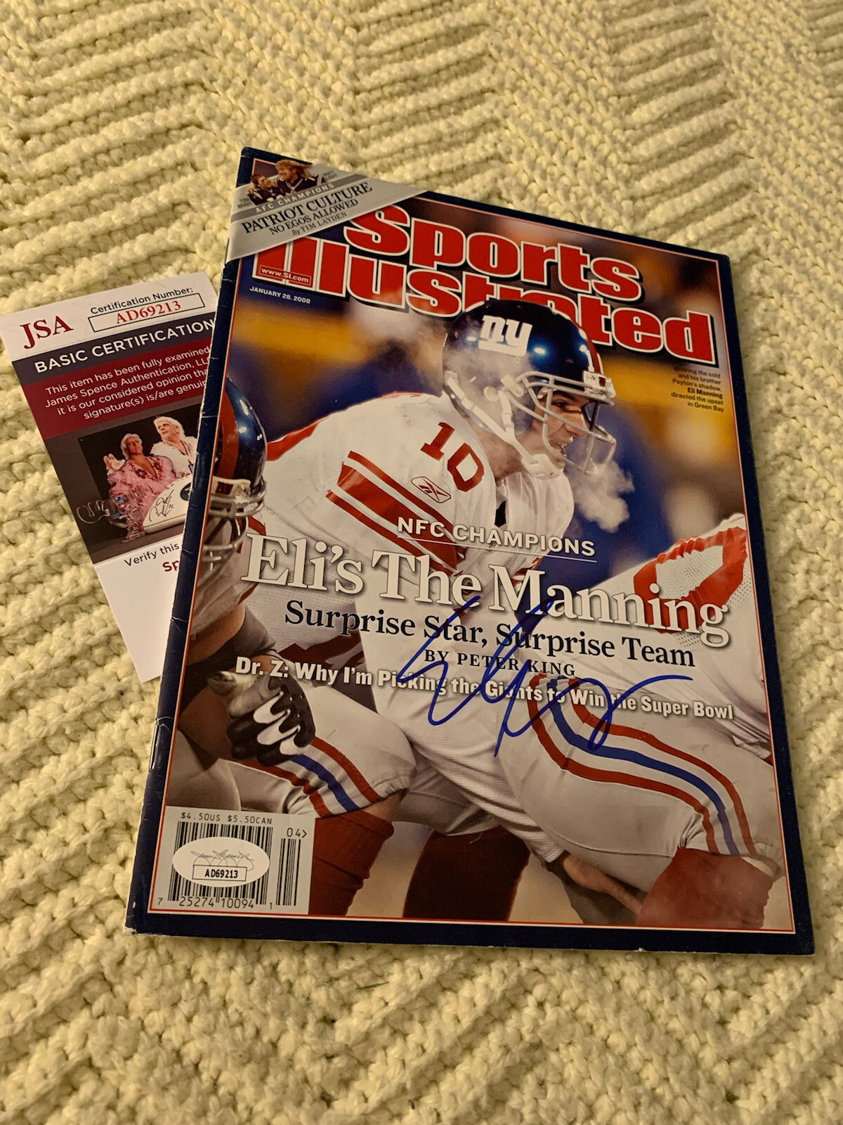 Eli Manning Signed Sports Illustrated Magazine JSA Authentication COA 1/28/2008

