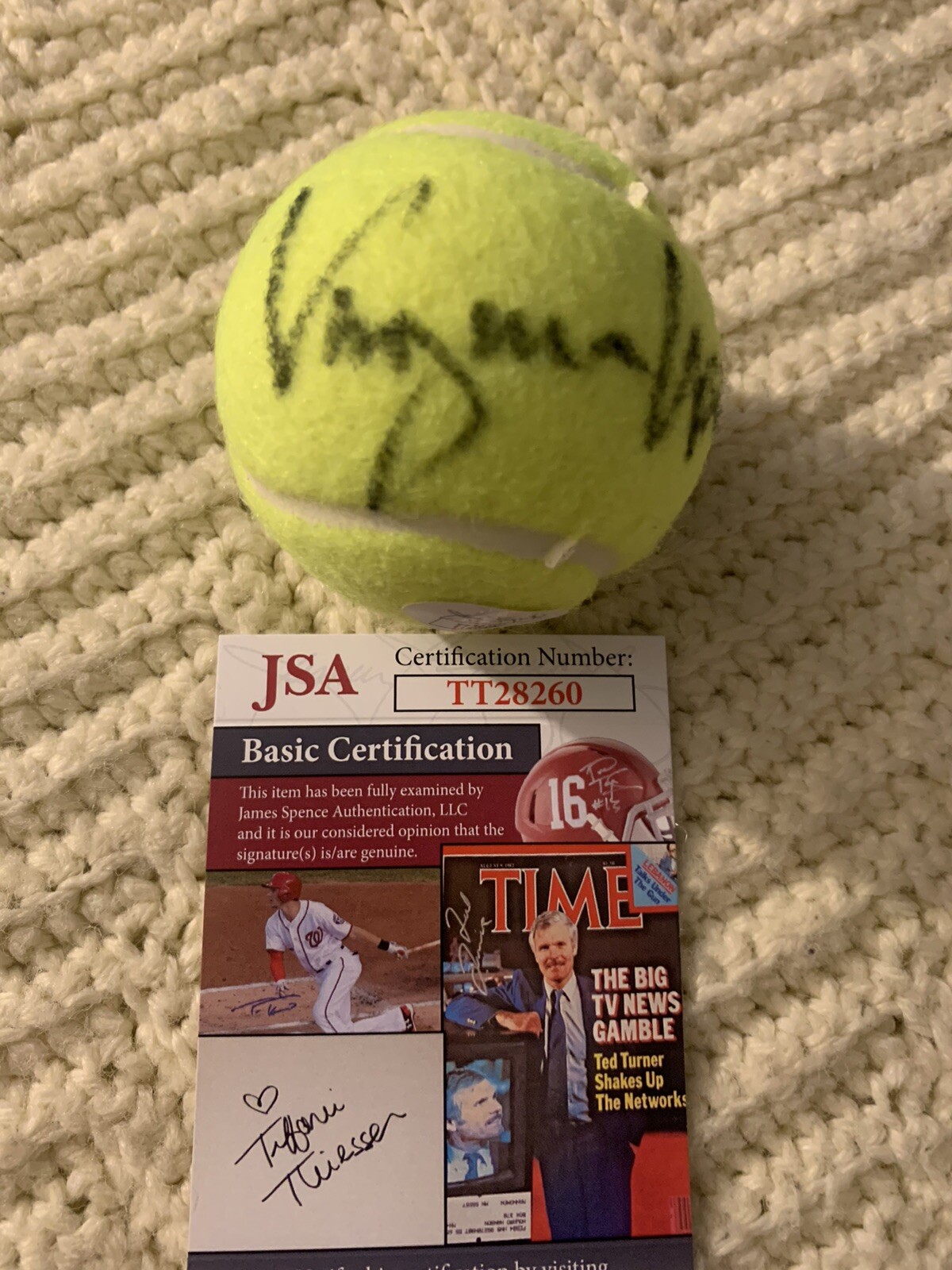 Virginia Wade Signed Tennis Ball Autographed JSA Authentication COA
