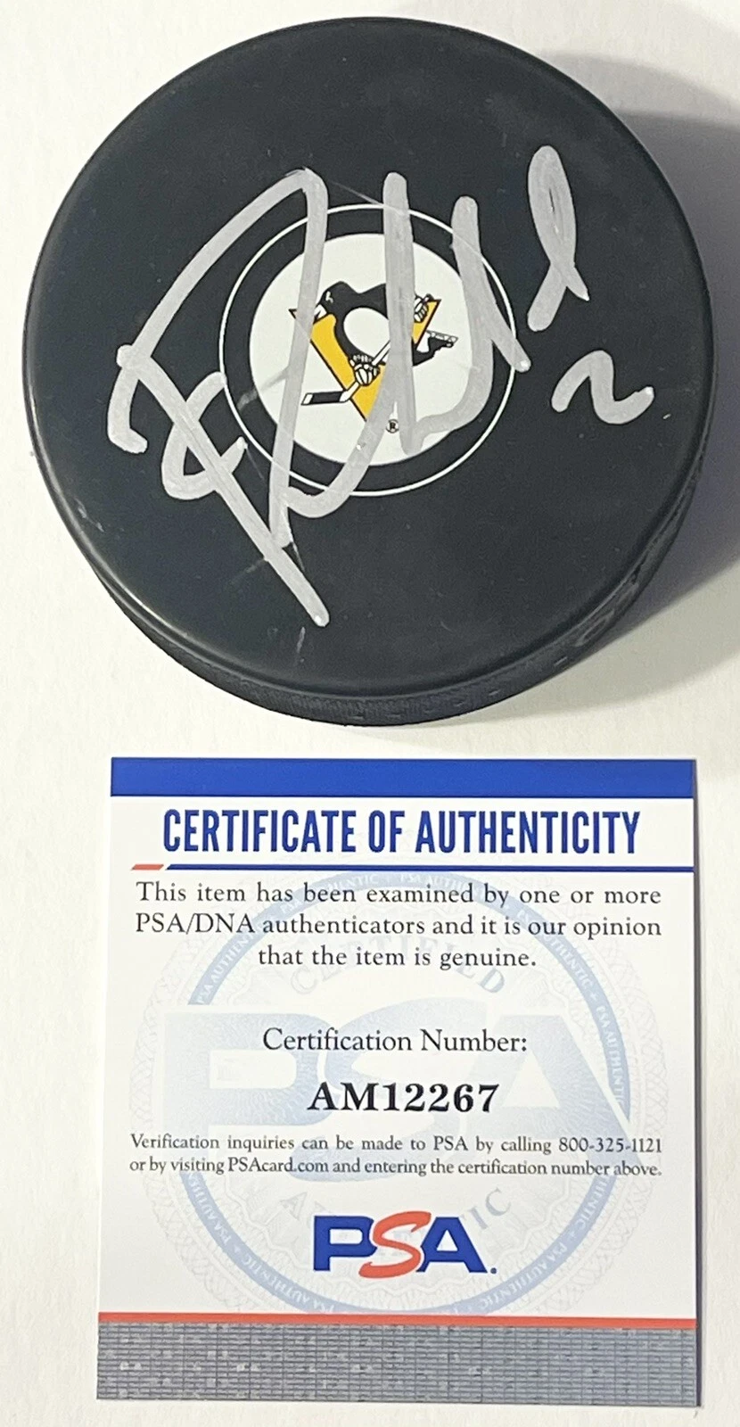 Chad Ruhwedel Signed Autographed Pittsburgh Penguins Logo Hockey Puck PSA/DNA
