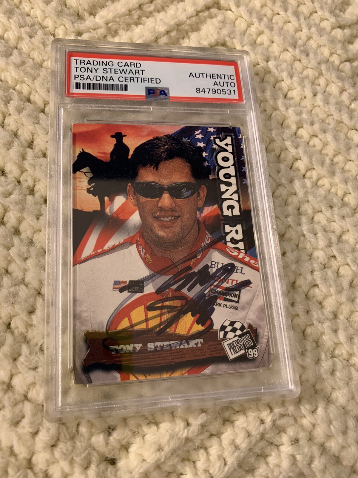 TONY STEWART SIGNED 1999 PRESS PASS CARD #61 PSA /DNA SLAB COA COLLECTIBLE MEMORABILIA