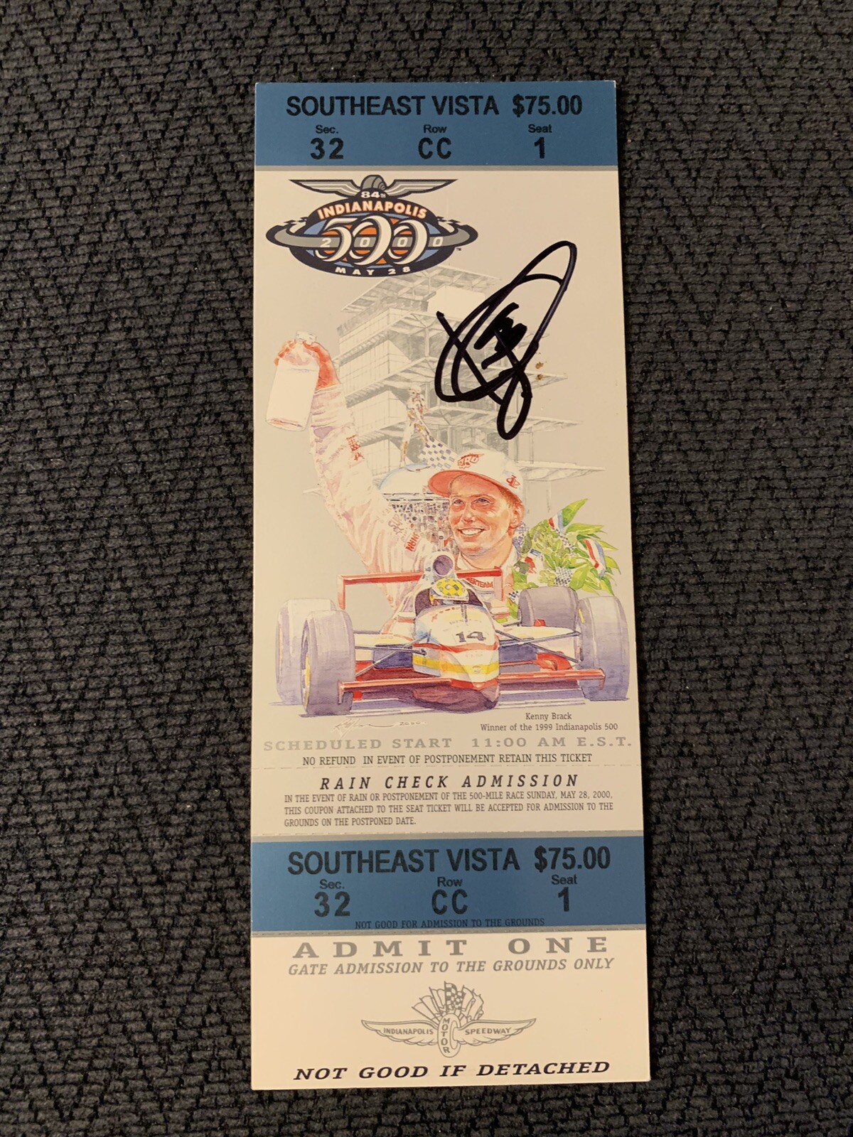 Kenny Brack 1999 Winner Signed Indianapolis Indy 500 Ticket 2000 Race Autograph
