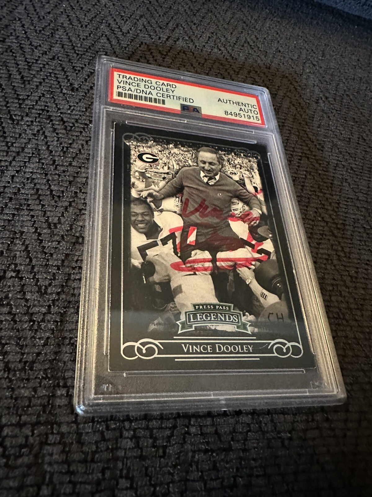 Vince Dooley Signed 2008 Press Pass Legends #61 Card PSA /DNA Slab COA
