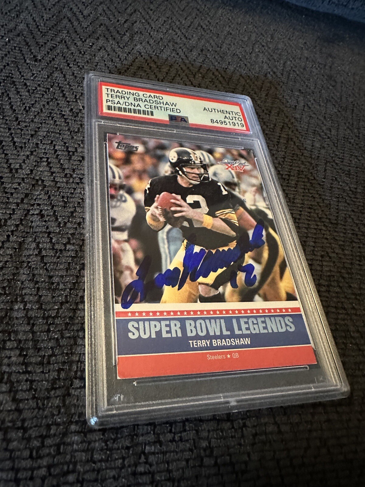 Terry Bradshaw Signed 2011 Topps Super Bowl Legends #SB-XIV Card PSA /DNA Slab
