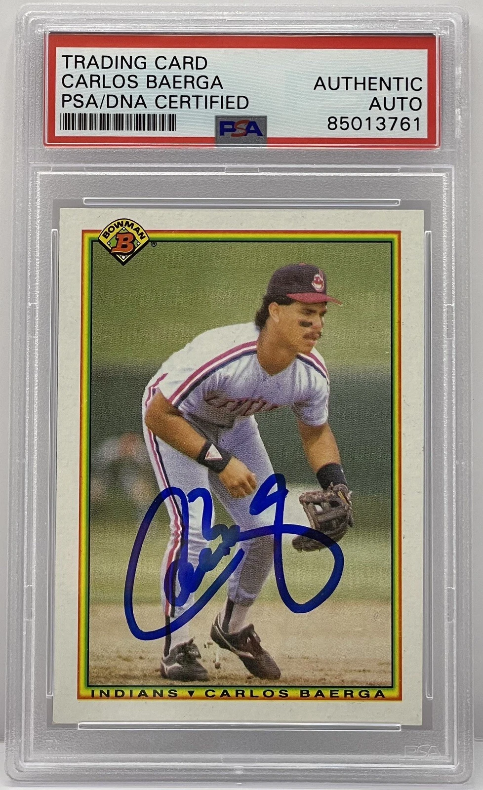 Carlos Baerga Signed 1990 Bowman Rookie Card Cleveland Indians PSA/DNA Slabbed
