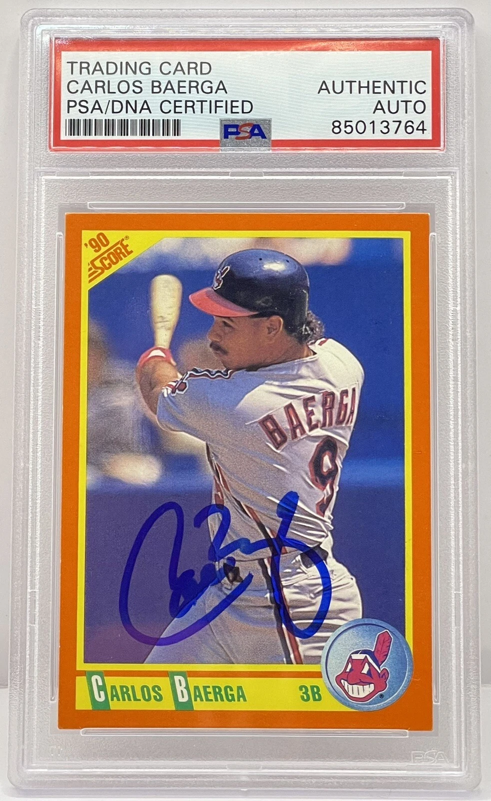 Carlos Baerga Signed 1990 Score Rookie Card Cleveland Indians PSA/DNA Slabbed
