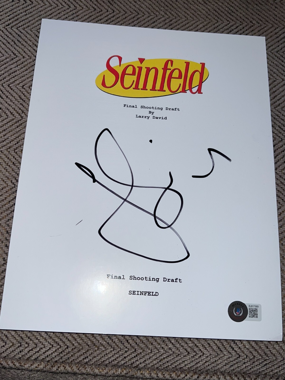 JERRY SEINFELD SIGNED AUTOGRAPH SEINFELD TELEVISION SCRIPT BECKETT BAS COA E
