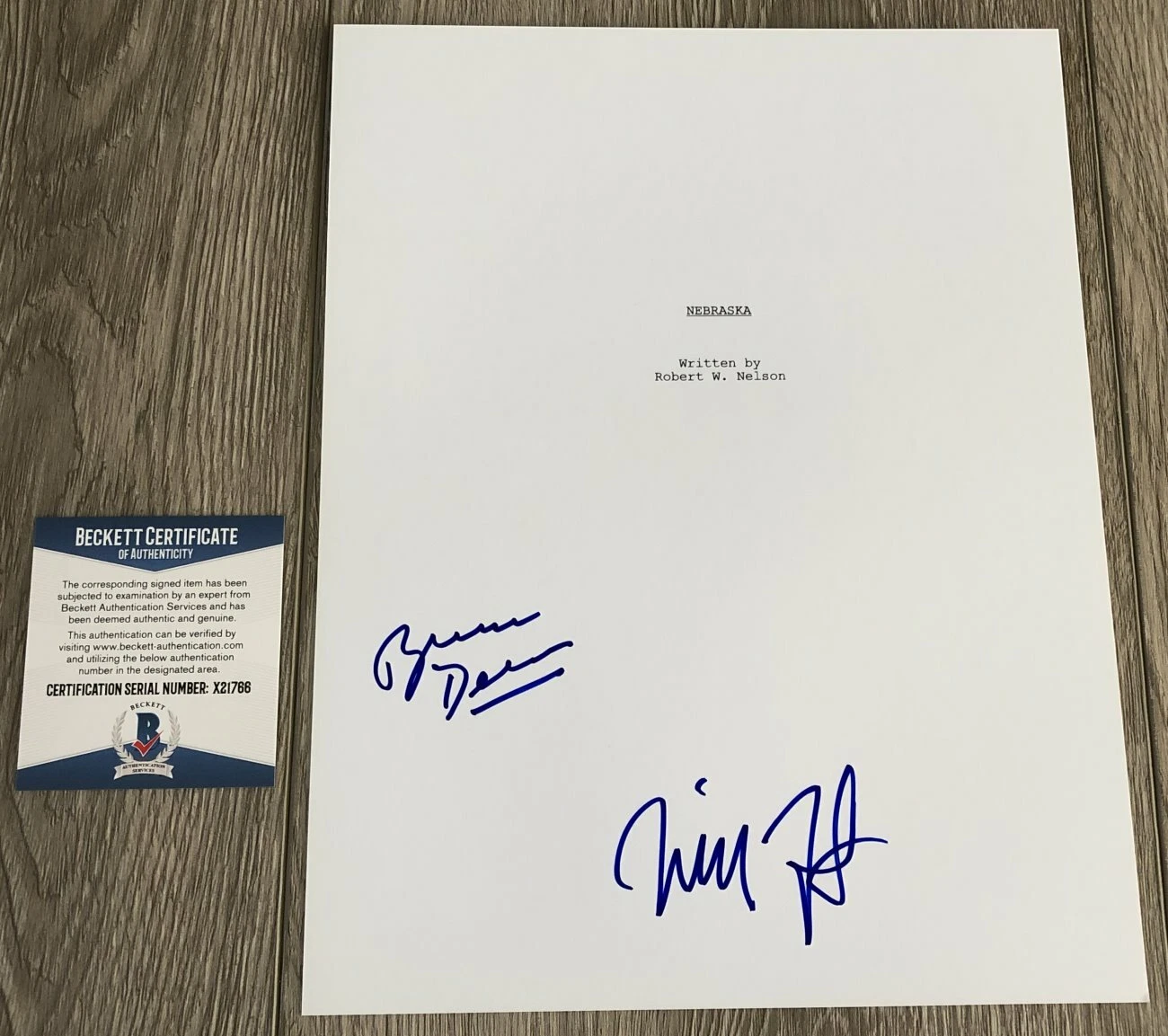 BRUCE DERN & WILL FORTE SIGNED AUTOGRAPH NEBRASKA SCRIPT w/PROOF BECKETT BAS COA
