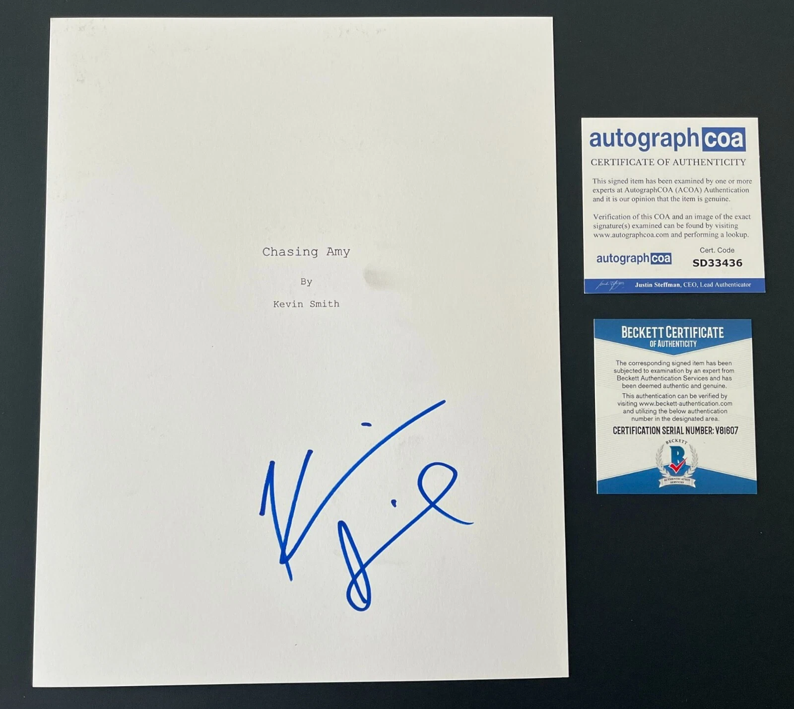 KEVIN SMITH SIGNED CHASING AMY 105 PAGE SCRIPT w/VIDEO PROOF & BECKETT BAS COA
