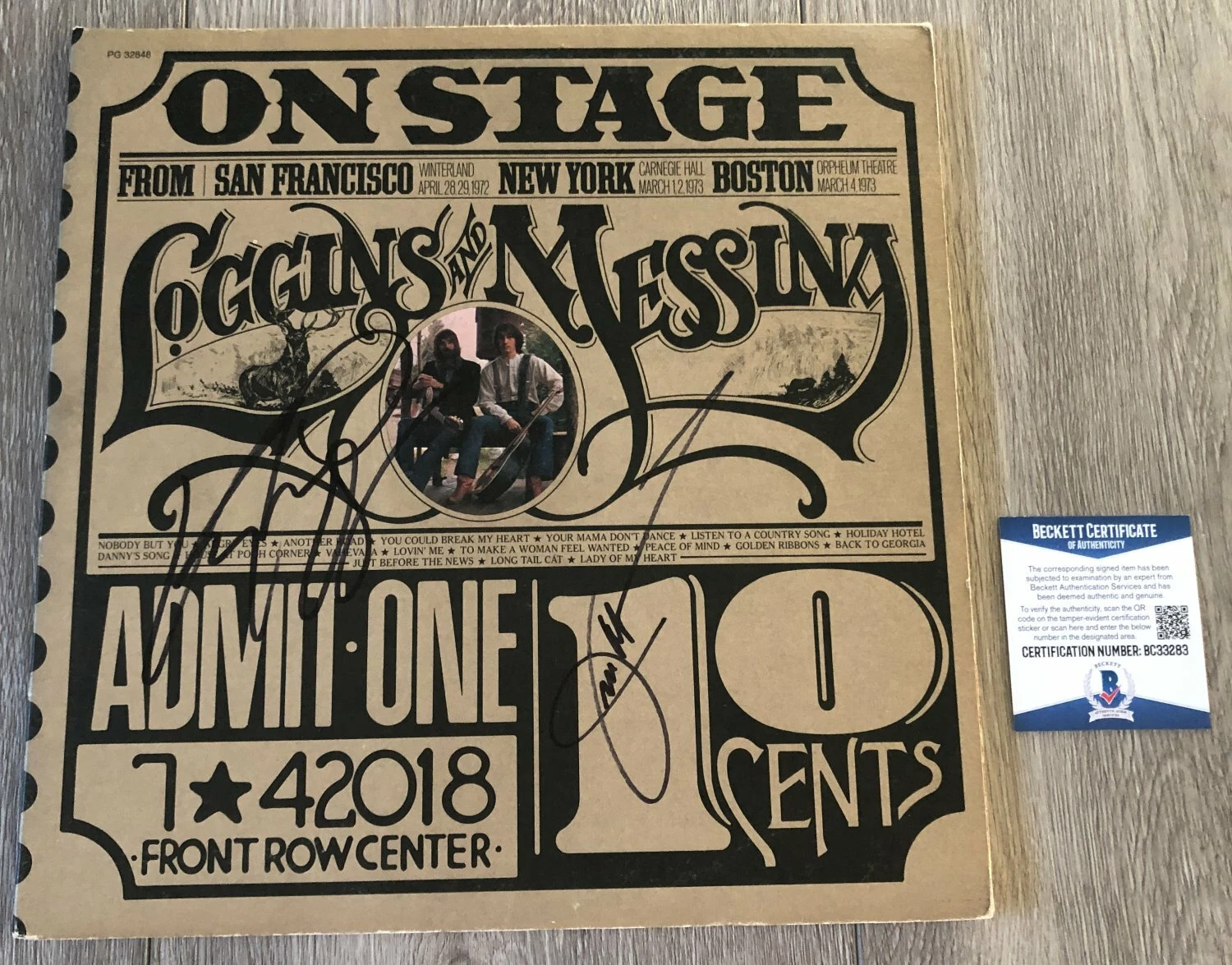 KENNY LOGGINS & JIM MESSINA SIGNED ON STAGE ALBUM w/EXACT PROOF BECKETT BAS COA
