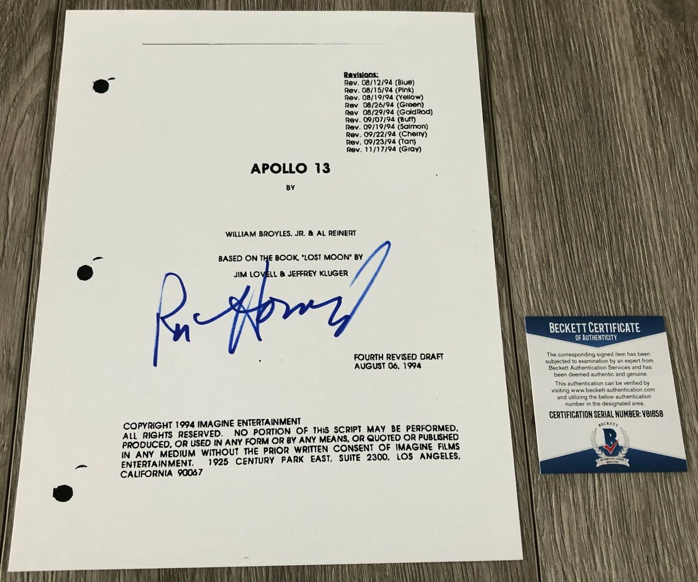 RON HOWARD SIGNED AUTOGRAPH 181 PAGE APOLLO 13 SCRIPT w/PROOF & BECKETT BAS COA
