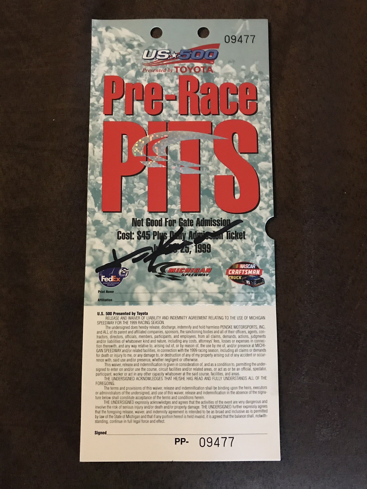 1999 US 500 ROMY KANAAN SIGNED TICKET STUB CART MICHIGAN SPEEDWAY FIRST WIN COLLECTIBLE MEMORABILIA