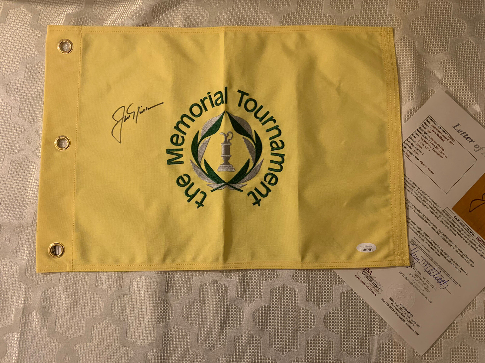 Jack Nicklaus SIGNED Memorial Tournament Golf Flag JSA Authentication LOA COA
