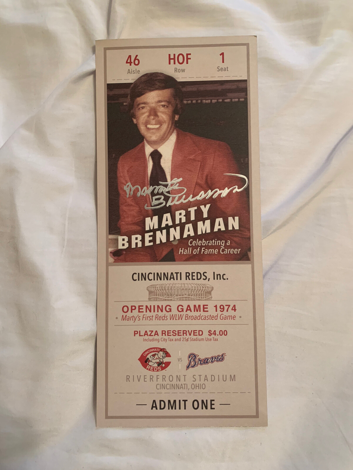 Marty Brennaman Signed 2019 Ticket Baseball Cincinnati Reds Farewell 9/24/19
