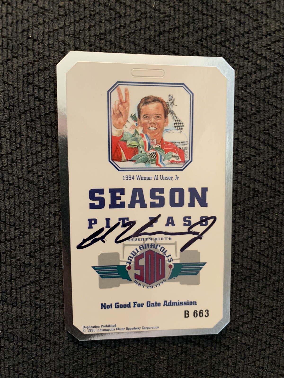 Al Unser Jr 1994 Winner Signed Indianapolis Indy 500 Garage Pass Ticket 1995
