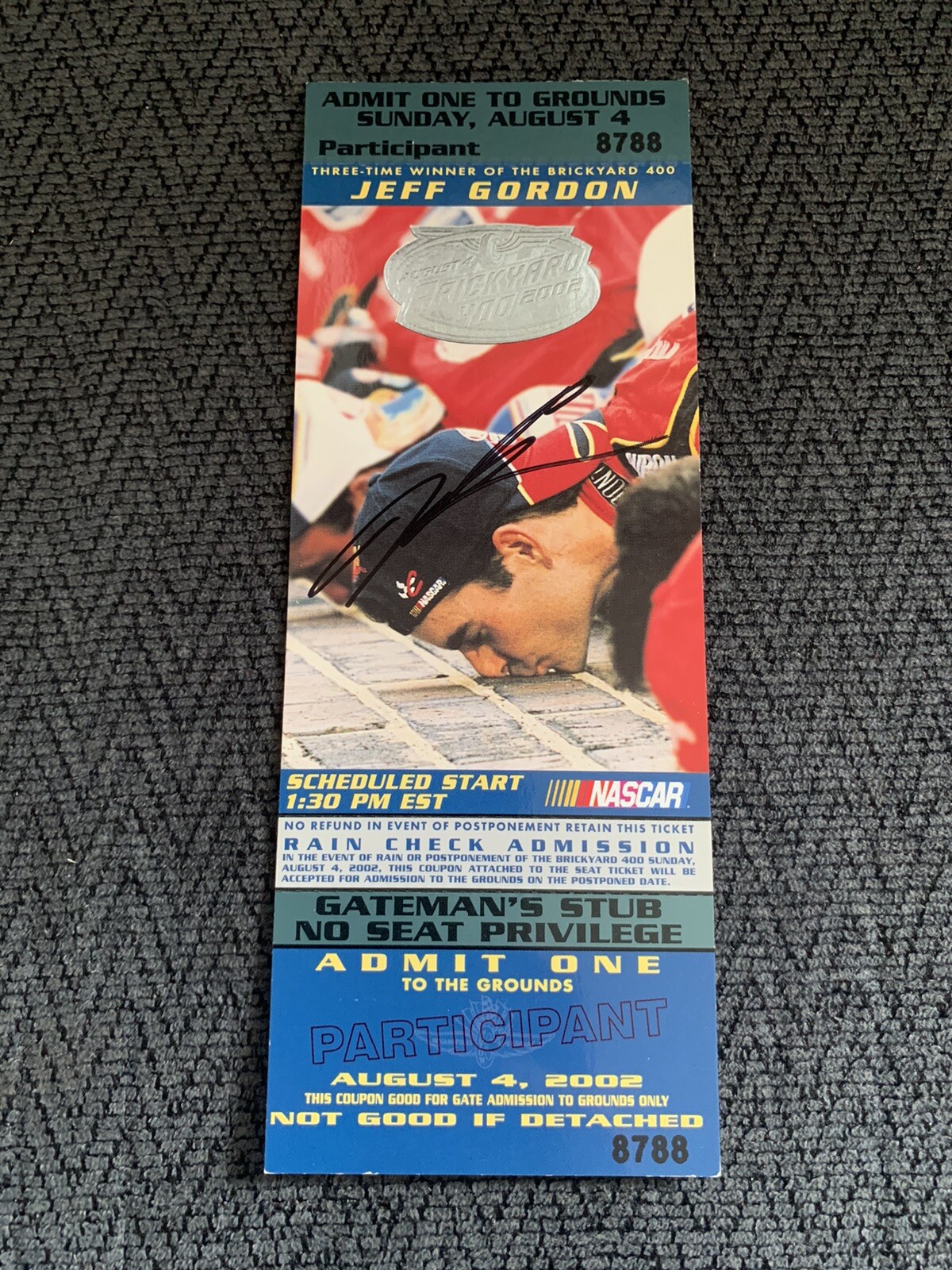 2001 Brickyard 400 Winner Jeff Gordon Signed Ticket Stub 2002 Race NASCAR
