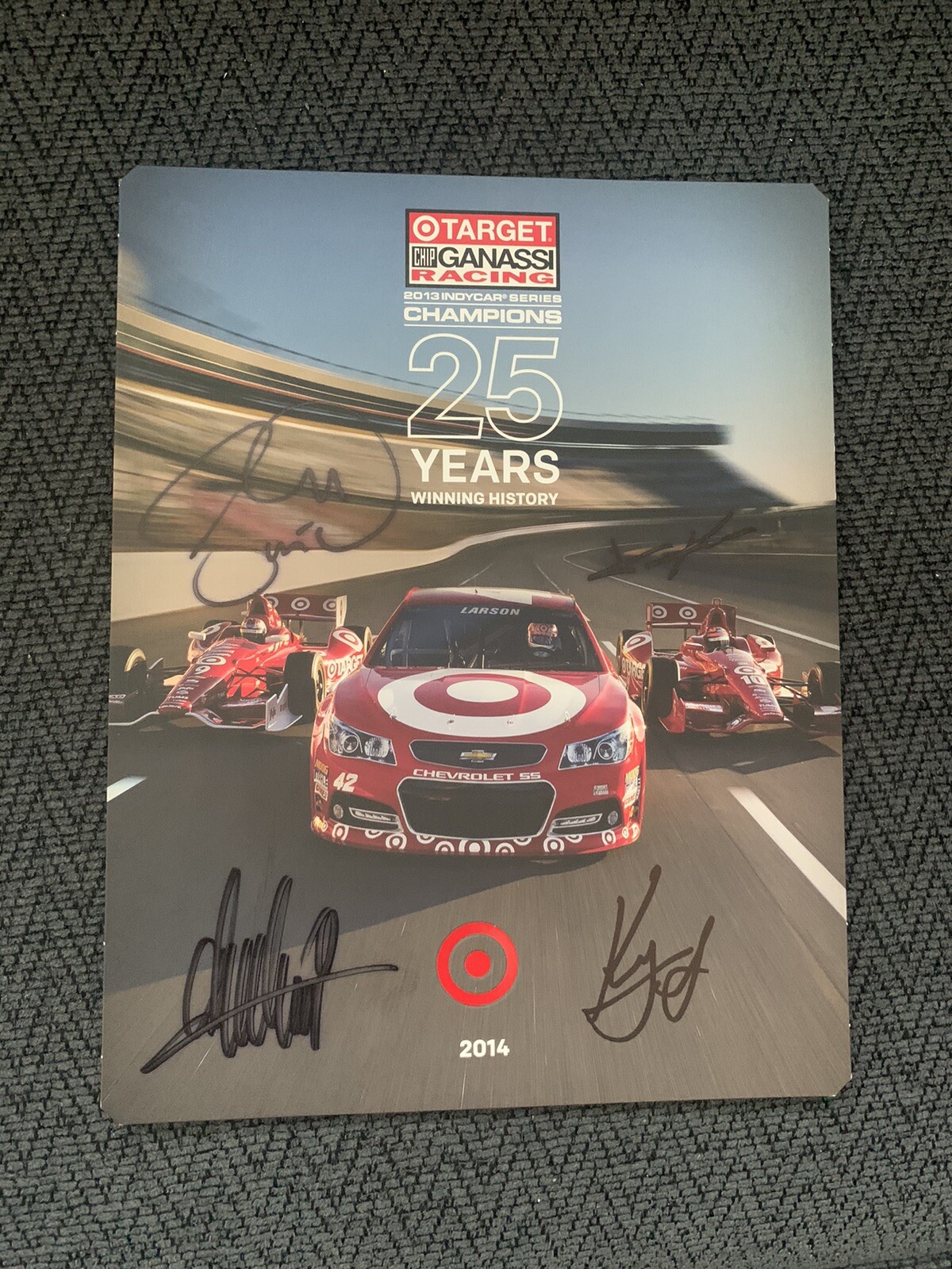 Tony Kanaan Scott Dixon Kyle Larson Chip Ganassi Signed Indy Car Promo Card 2014
