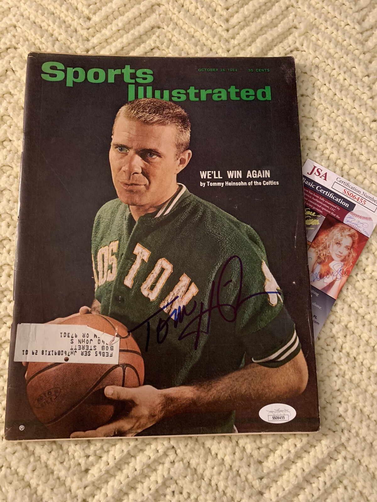 Tom Tommy Heinsohn signed Sports Illustrated JSA Authentication COA
