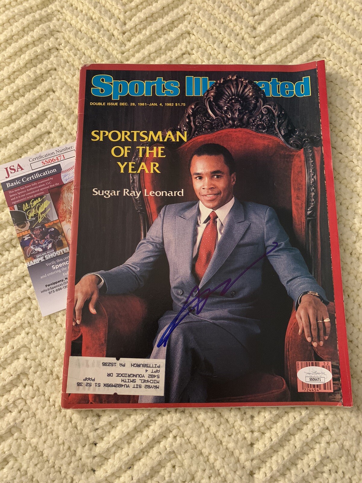 Sugar Ray Leonard signed Sports Illustrated JSA Authentication COA
