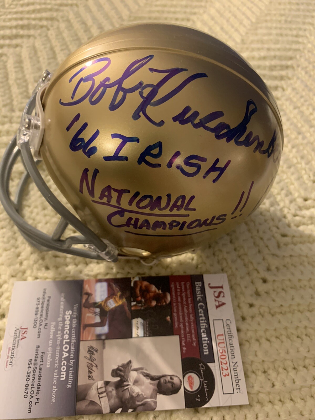Bob Kuechenberg Signed Notre Dame Mini Helmet Autographed JSA Authentication COA
