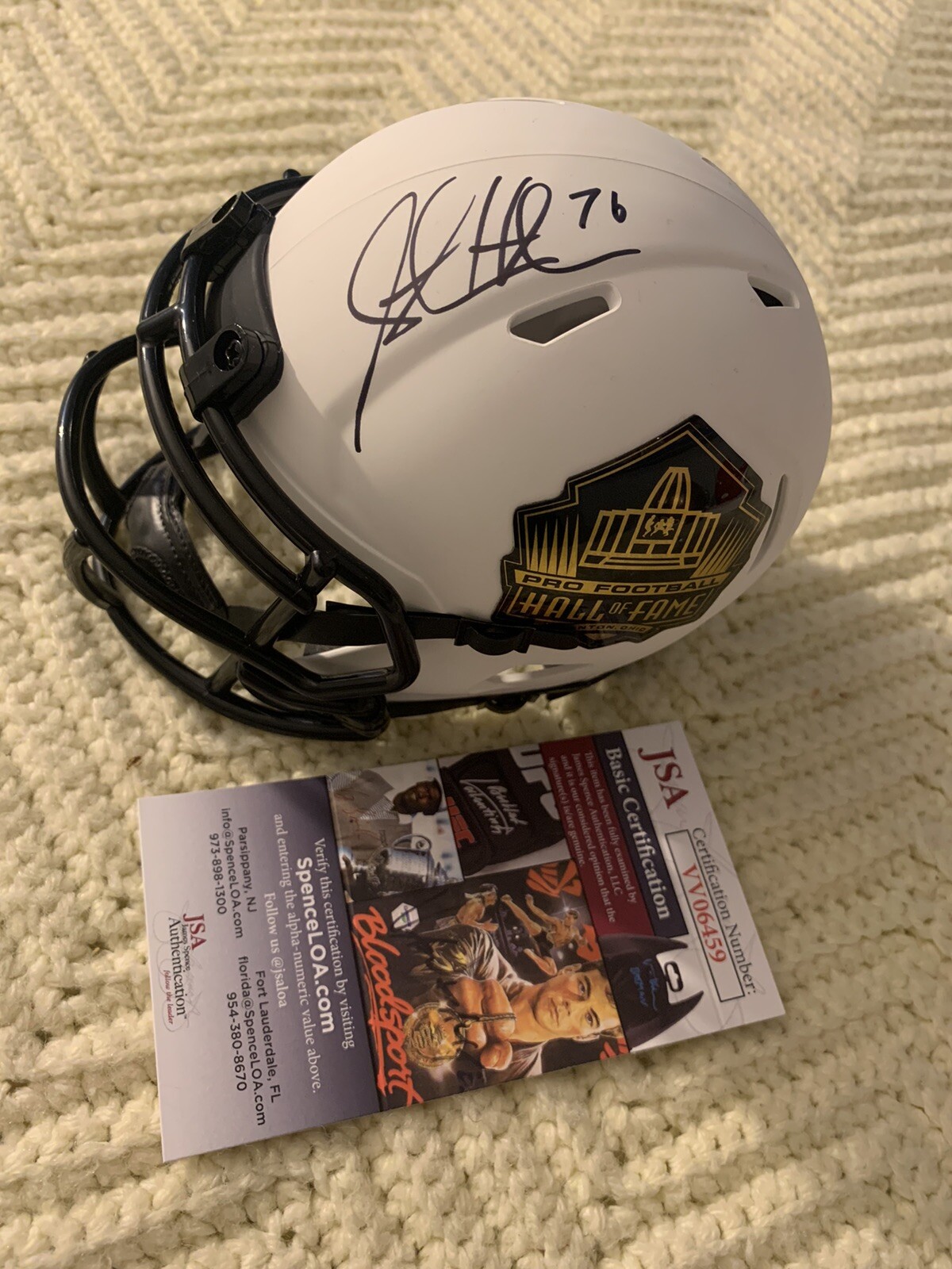 Steve Hutchinson Signed Lunar Hall Of Fame Mini Helmet JSA Authentication COA
