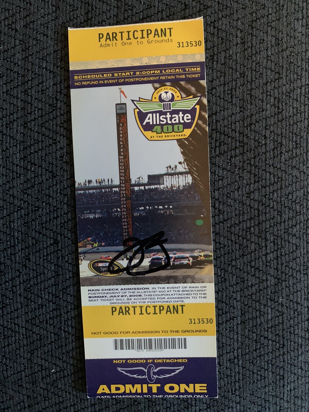 2008 Brickyard 400 Winner Jimmie Johnson Signed Ticket Stub 2005 Race NASCAR
