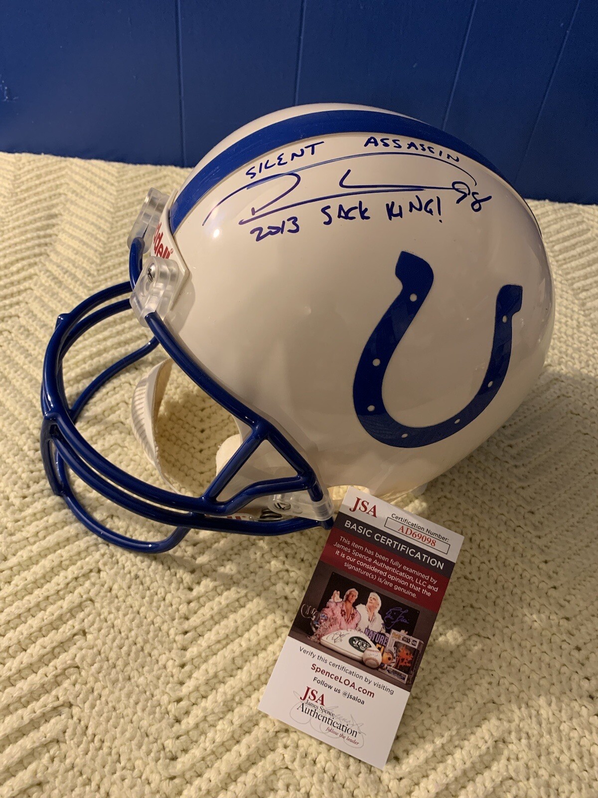Robert Mathis Signed Full Size Helmet Colts F/S JSA Authentication COA
