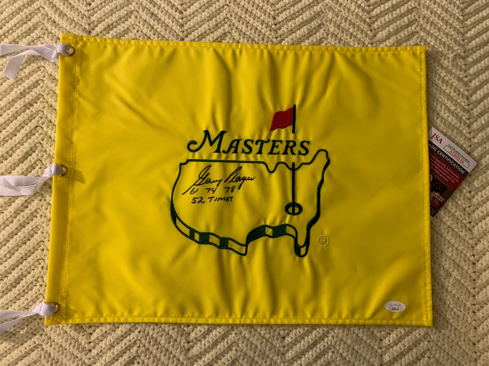 Gary Player SIGNED Undated Masters Golf Flag Augusta JSA Authenticated COA
