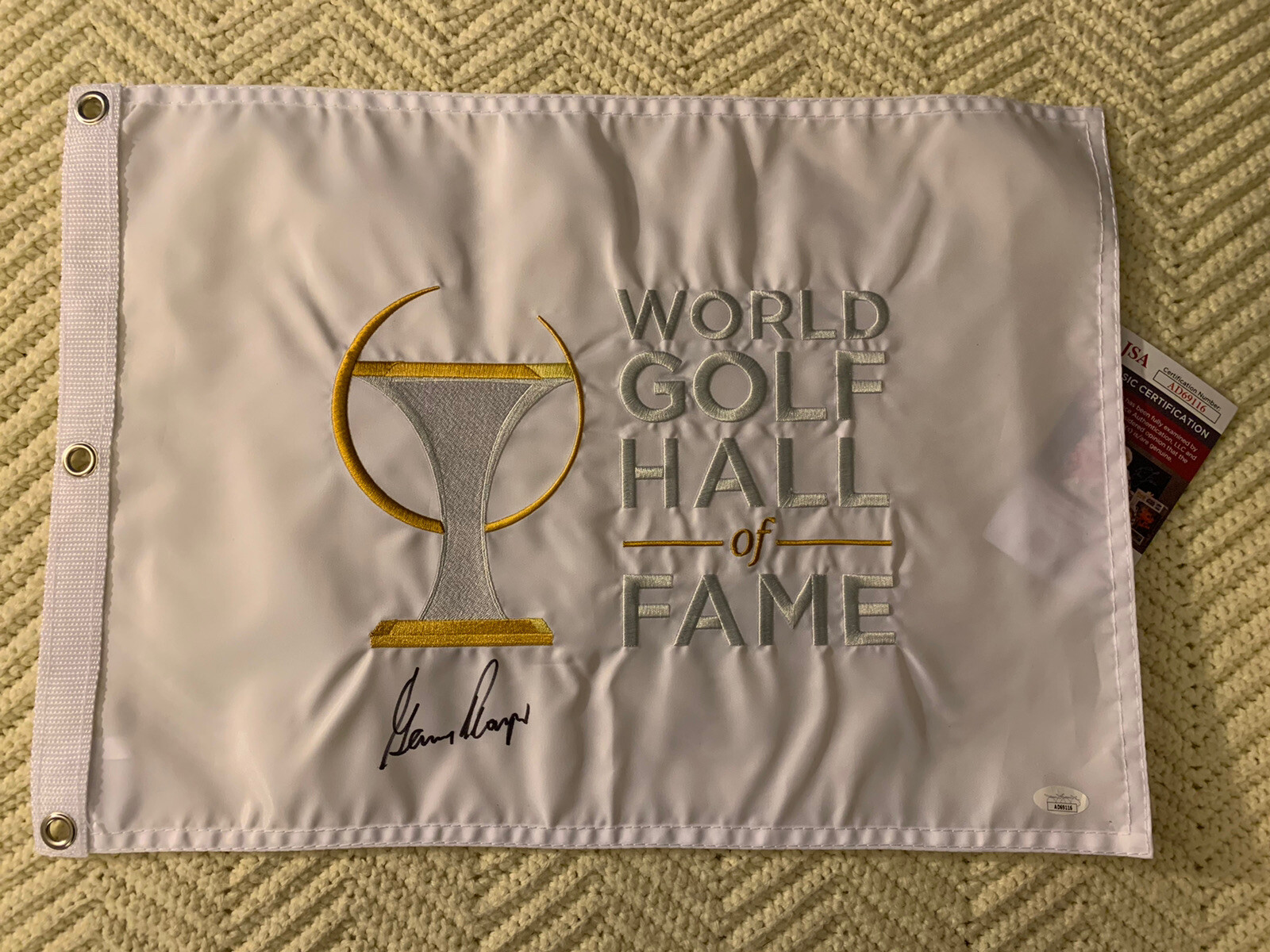 Gary Player SIGNED World Golf Hall Of Fame Flag JSA Authenticated COA Autograph
