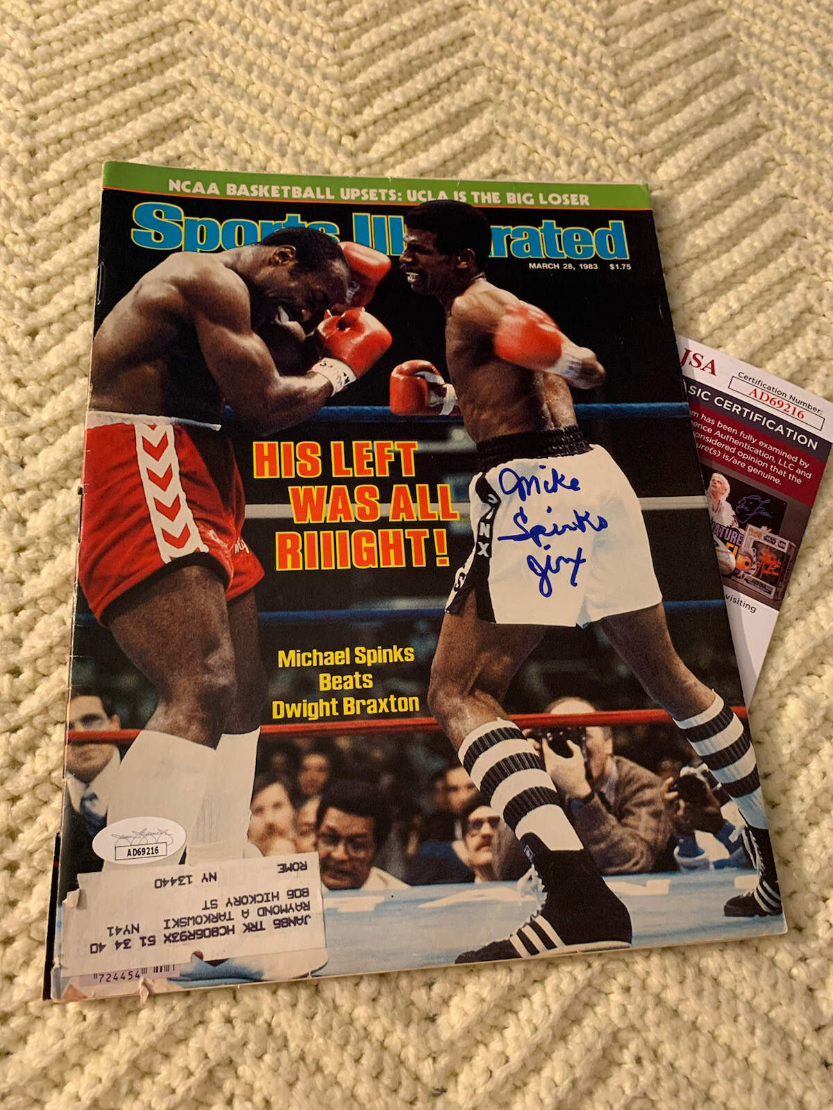 Michael Spinks Jinx Signed Sports Illustrated Magazine JSA Authentication COA
