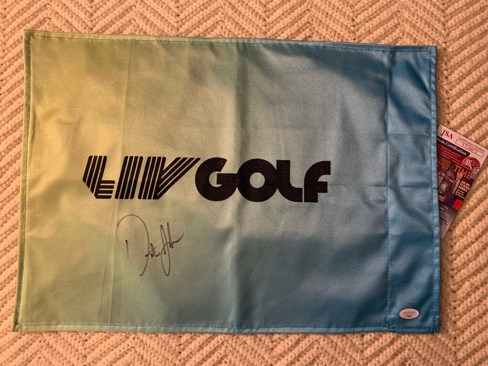 Dustin Johnson SIGNED LIV Golf Flag Augusta JSA Authenticated COA Saudi Tour
