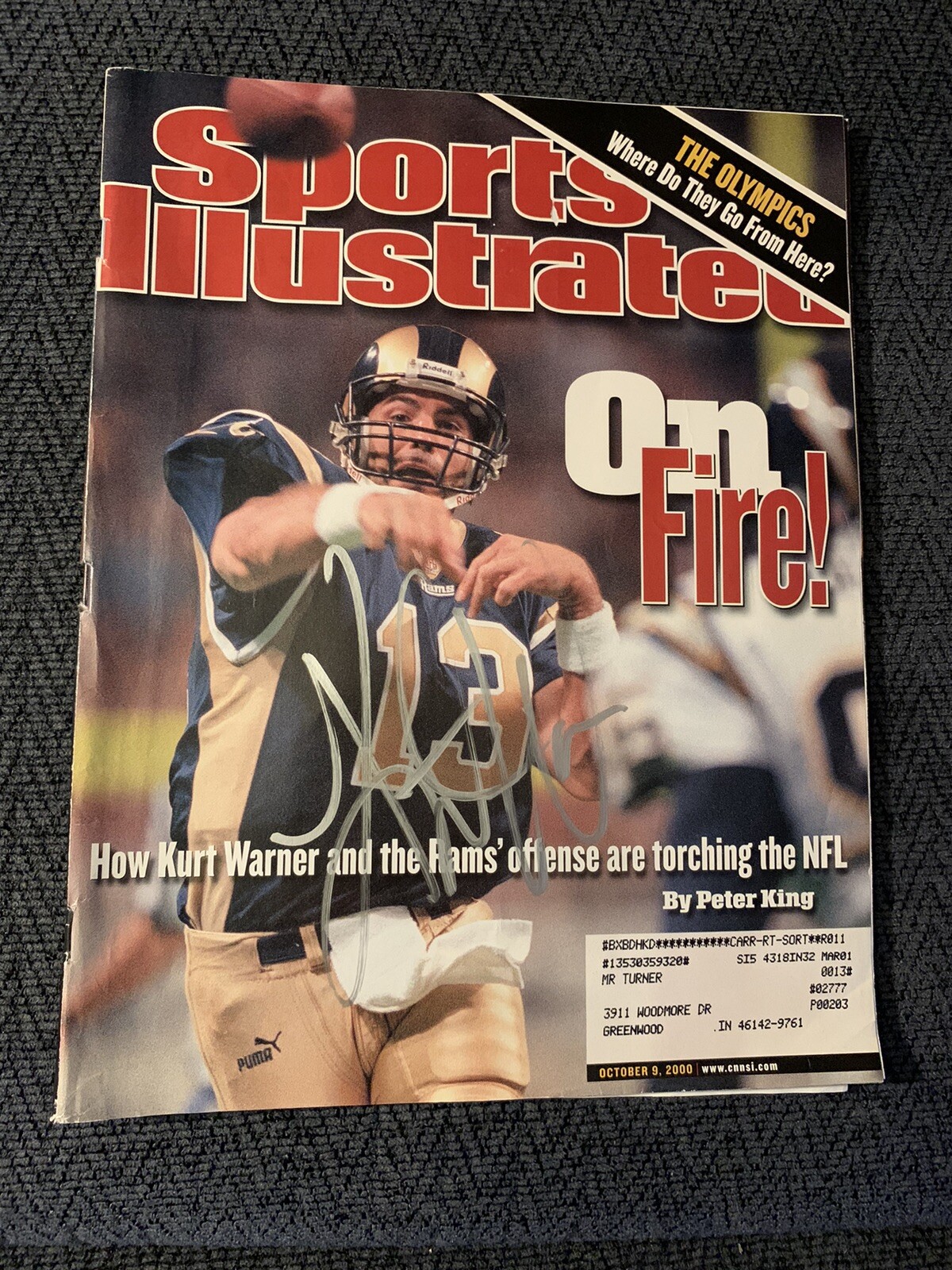 Kurt Warner Signed Sports Illustrated Magazine Autographed St Louis Rams 10/9/00
