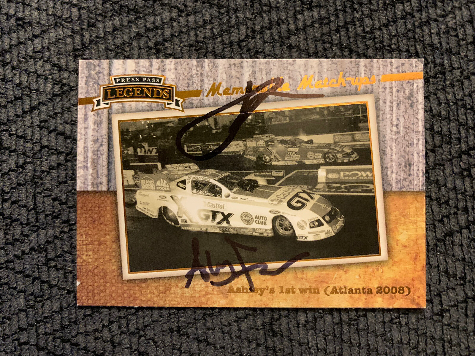 John & Ashley Force signed Card Autographed Nhra Press Pass Legends
