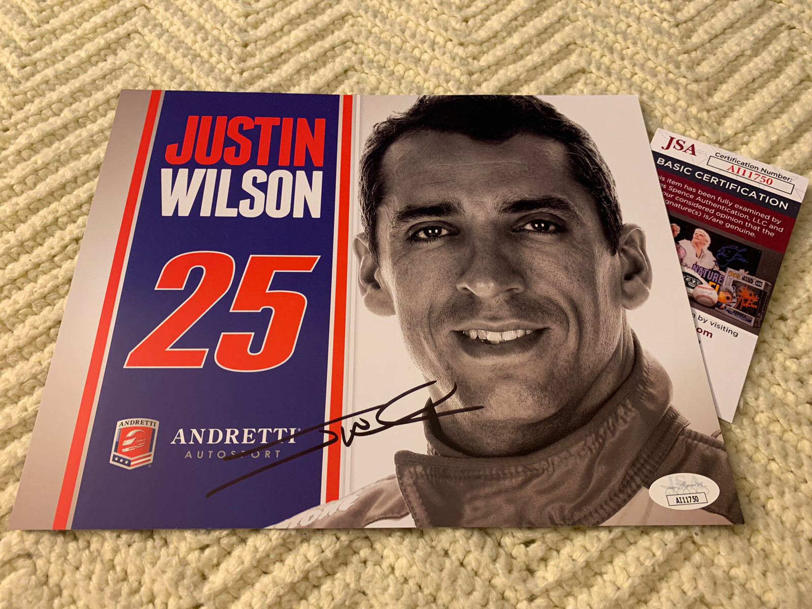 Justin Wilson Signed Indianapolis 500 Promo hero Card JSA Authenticated COA
