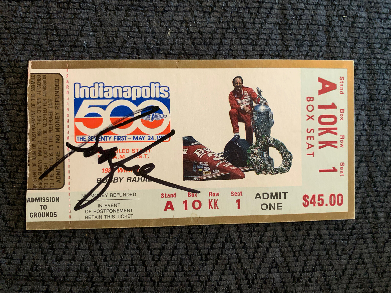 Bobby Rahal (1986 Win) Signed Indianapolis Indy 500 Ticket 1987 Race

