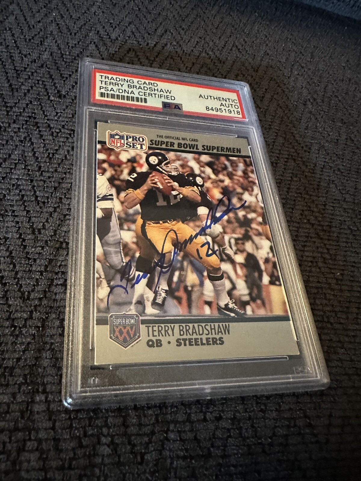Terry Bradshaw Signed 1990 Pro Set SB Supermen #32 Card PSA /DNA Slab COA
